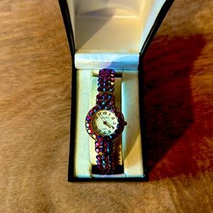 Red Crystal clip on wrist watch. Unique piece of Jewelry. Vintage